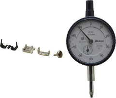 Mitutoyo - 10mm Range, 0-100 Dial Reading, 0.01mm Graduation Dial Drop Indicator - 2-3/16" Dial, 1mm Range per Revolution, 0.013mm Accuracy, Revolution Counter - Industrial Tool & Supply