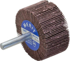 Merit Abrasives - 2" Diam x 1" Face Width, Very Fine Ceramic Alumina Coated Mounted Flap Wheel - 1/4" Shank Mount, 180 Grit, Cloth Backing, 25,000 Max RPM - Industrial Tool & Supply