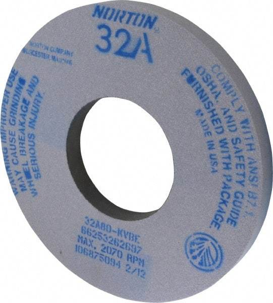 Norton - 12" Diam x 5" Hole x 1" Thick, K Hardness, 80 Grit Surface Grinding Wheel - Aluminum Oxide, Type 1, Medium Grade, 2,070 Max RPM, Vitrified Bond, No Recess - Industrial Tool & Supply