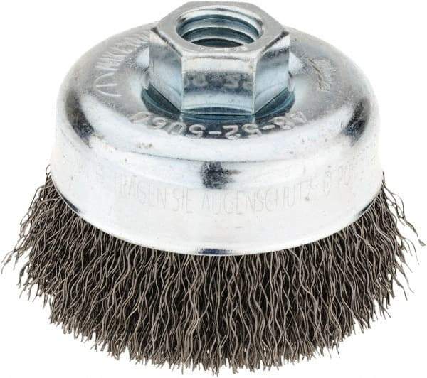 Milwaukee Tool - 3" Diam, 5/8-11 Threaded Arbor, Steel Fill Cup Brush - 0.014 Wire Diam, 7/8" Trim Length, 12,000 Max RPM - Industrial Tool & Supply