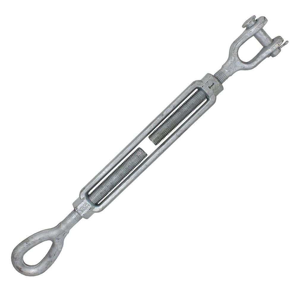 Turnbuckles; Turnbuckle Type: Jaw & Eye; Working Load Limit: 10000 lb; Thread Size: 1-12 in; Turn-up: 12 in; Closed Length: 26.89 in; Material: Steel; Finish: Galvanized