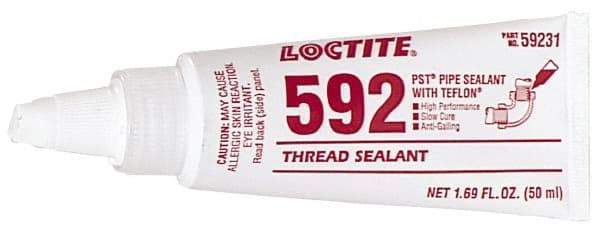 Loctite - 50 mL Tube, White, Medium Strength Paste Threadlocker - Series 592, 72 hr Full Cure Time, Hand Tool, Heat Removal - Industrial Tool & Supply