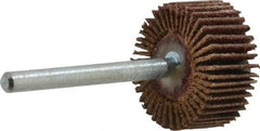 Merit Abrasives - 3/4" Diam x 3/8" Face Width, Fine Aluminum Oxide Coated Mounted Flap Wheel - 1/8" Shank Mount, 120 Grit, Cloth Backing, 35,000 Max RPM - Industrial Tool & Supply