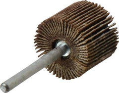 Merit Abrasives - 3/4" Diam x 5/8" Face Width, Fine Aluminum Oxide Coated Mounted Flap Wheel - 1/8" Shank Mount, 120 Grit, Cloth Backing, 35,000 Max RPM - Industrial Tool & Supply