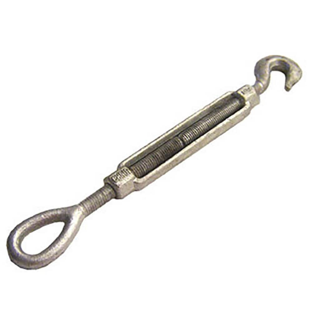 Turnbuckles; Turnbuckle Type: Hook & Eye; Working Load Limit: 3000 lb; Thread Size: 3/4-12 in; Turn-up: 12 in; Closed Length: 23.45 in; Material: Steel; Finish: Galvanized