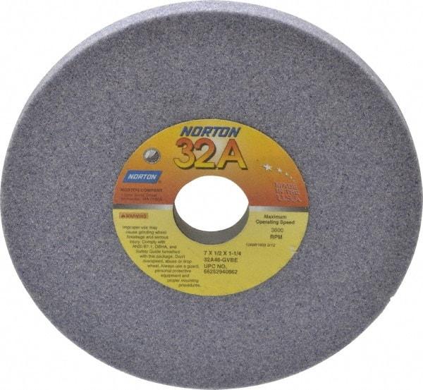 Norton - 7" Diam x 1-1/4" Hole x 1/2" Thick, G Hardness, 46 Grit Surface Grinding Wheel - Aluminum Oxide, Type 1, Coarse Grade, 3,600 Max RPM, Vitrified Bond, No Recess - Industrial Tool & Supply