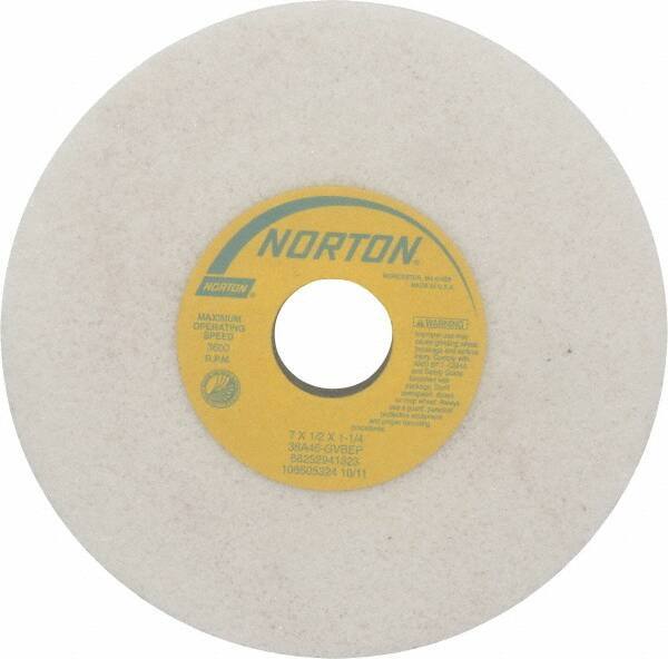Norton - 7" Diam x 1-1/4" Hole x 1/2" Thick, G Hardness, 46 Grit Surface Grinding Wheel - Aluminum Oxide, Type 1, Coarse Grade, 3,600 Max RPM, Vitrified Bond, No Recess - Industrial Tool & Supply