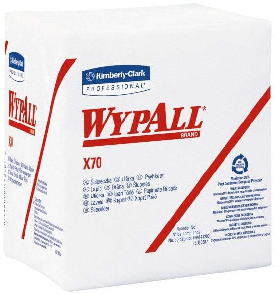 WypAll - X70 1/4 Fold Shop Towel/Industrial Wipes - Poly Pack, 12-1/2" x 12-1/2" Sheet Size, White - Industrial Tool & Supply