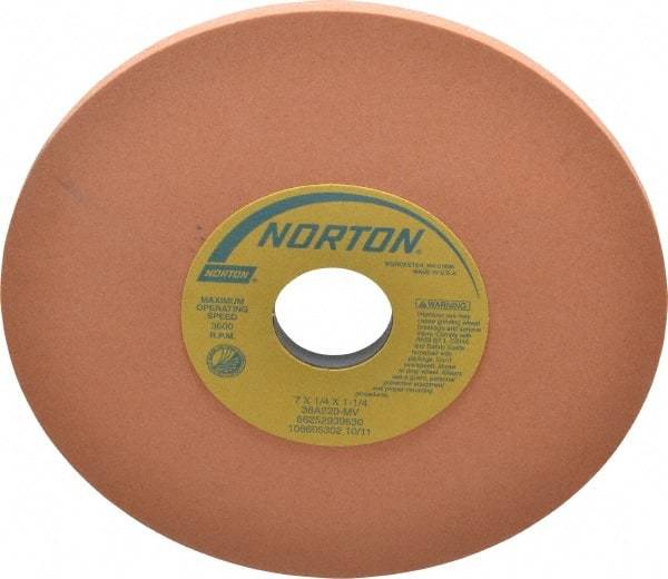 Norton - 7" Diam x 1-1/4" Hole x 1/4" Thick, M Hardness, 220 Grit Surface Grinding Wheel - Aluminum Oxide, Type 1, Very Fine Grade, 3,600 Max RPM, Vitrified Bond, No Recess - Industrial Tool & Supply