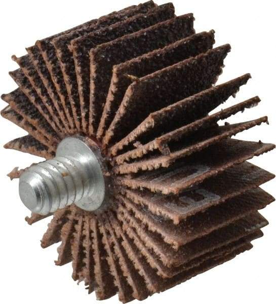 Merit Abrasives - 1-3/8" Diam x 5/8" Face Width, Medium Aluminum Oxide Coated Mounted Flap Wheel - 1/4-20 Threaded Mount, 60 Grit, Cloth Backing, 30,000 Max RPM - Industrial Tool & Supply