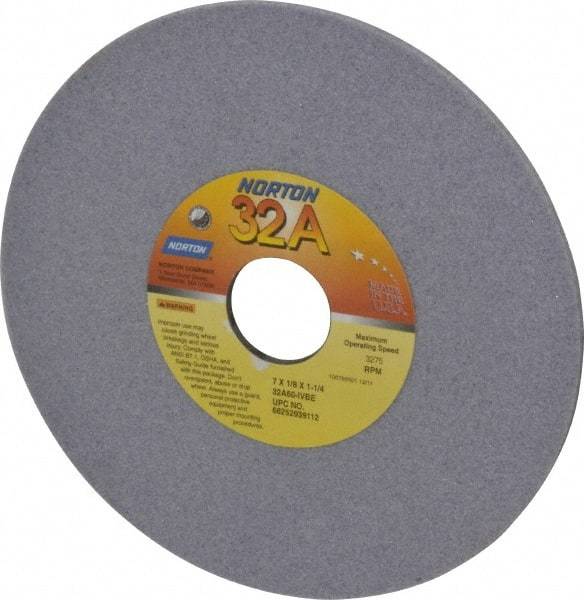 Norton - 7" Diam x 1-1/4" Hole x 1/8" Thick, I Hardness, 60 Grit Surface Grinding Wheel - Aluminum Oxide, Type 1, Medium Grade, 3,275 Max RPM, Vitrified Bond, No Recess - Industrial Tool & Supply