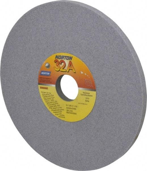 Norton - 8" Diam x 1-1/4" Hole x 3/8" Thick, K Hardness, 60 Grit Surface Grinding Wheel - Aluminum Oxide, Type 1, Medium Grade, 3,600 Max RPM, Vitrified Bond, No Recess - Industrial Tool & Supply