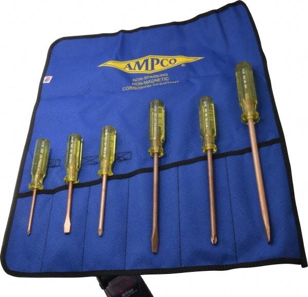 Ampco - 6 Piece Phillips & Slotted Screwdriver Set - Blade Sizes: Width 9/32, 5/16 & 25/64, Bit Sizes: Philips #1 to #3 - Industrial Tool & Supply