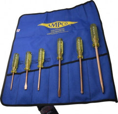 Ampco - 6 Piece Phillips & Slotted Screwdriver Set - Blade Sizes: Width 9/32, 5/16 & 25/64, Bit Sizes: Philips #1 to #3 - Industrial Tool & Supply