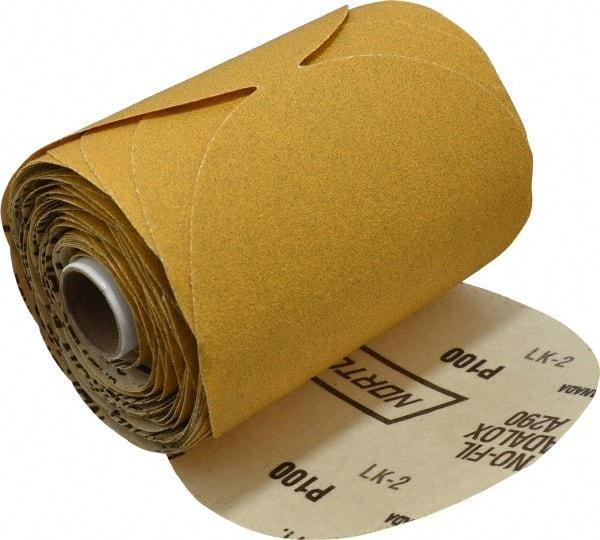 Norton - 5" Diam, 100 Grit Aluminum Oxide Adhesive PSA Disc - Medium Grade, Gold, C Weighted Backing, Flexible - Industrial Tool & Supply