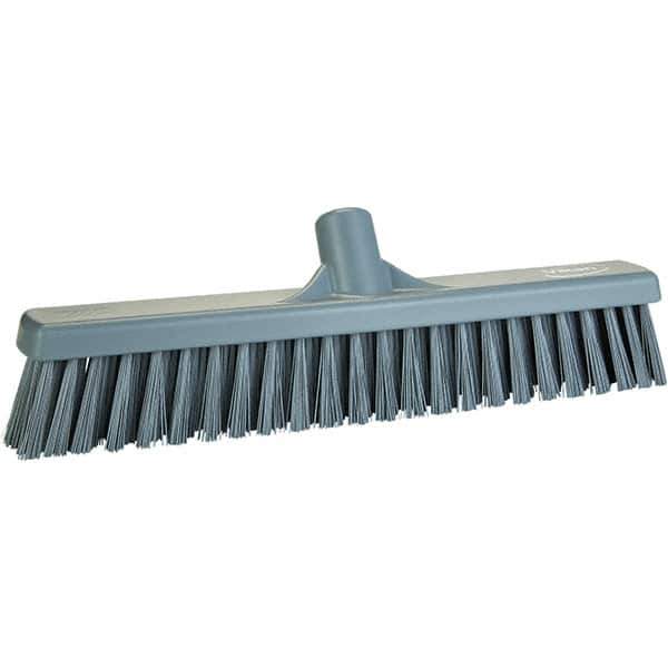 Vikan - 16" Fine Particle Polyester Push Broom - 2" Bristle Length, Plastic Block, European Threaded Handle Connection, Handle Sold Separately - Industrial Tool & Supply