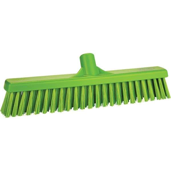 Vikan - 16" Fine Particle Polyester Push Broom - 2" Bristle Length, Plastic Block, European Threaded Handle Connection, Handle Sold Separately - Industrial Tool & Supply