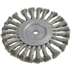 Brush Research Mfg. - 4" OD, 3/8 & 1/2" Arbor Hole, Knotted Stainless Steel Wheel Brush - 1/2" Face Width, 13/16" Trim Length, 20,000 RPM - Industrial Tool & Supply