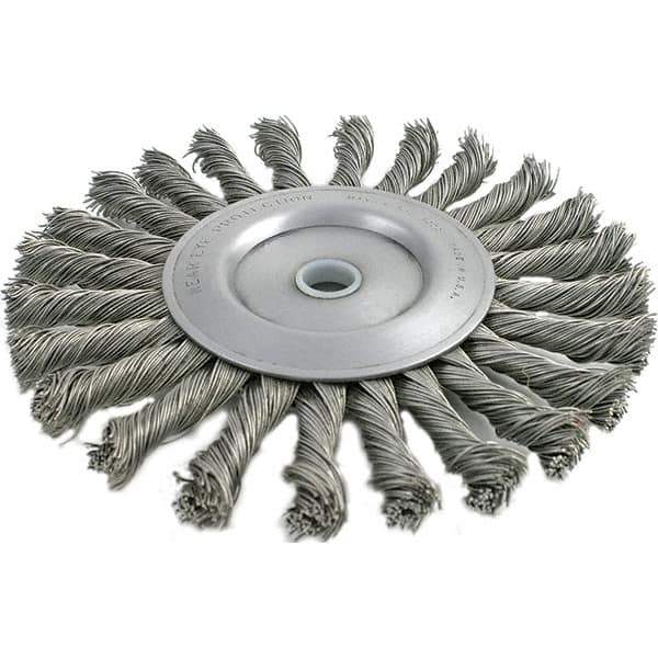 Brush Research Mfg. - 7" OD, 1/2 & 5/8" Arbor Hole, Knotted Carbon Wheel Brush - 1/2" Face Width, 1-11/16" Trim Length, 7,000 RPM - Industrial Tool & Supply