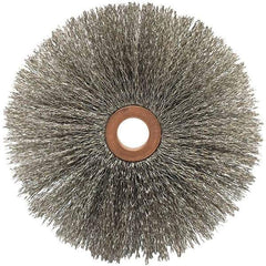 Brush Research Mfg. - 4" OD, 5/8" Arbor Hole, Crimped Stainless Steel Wheel Brush - 5/8" Face Width, 1-9/16" Trim Length, 20,000 RPM - Industrial Tool & Supply