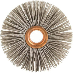 Brush Research Mfg. - 1-1/2" OD, 3/8" Arbor Hole, Crimped Abrasive Nylon Wheel Brush - 5/16" Face Width, 3/8" Trim Length, 20,000 RPM - Industrial Tool & Supply