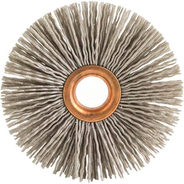 Brush Research Mfg. - 2-1/2" OD, 1/2" Arbor Hole, Crimped Abrasive Nylon Wheel Brush - 1/2" Face Width, 3/4" Trim Length, 20,000 RPM - Industrial Tool & Supply