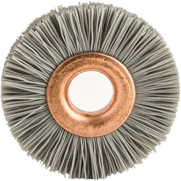 Brush Research Mfg. - 1" OD, 3/8" Arbor Hole, Crimped Abrasive Nylon Wheel Brush - 1/4" Face Width, 1/8" Trim Length, 20,000 RPM - Industrial Tool & Supply