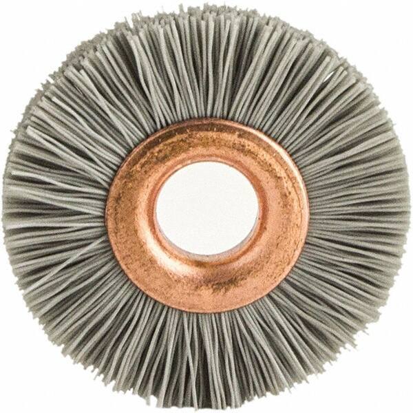 Brush Research Mfg. - 1-1/2" OD, 3/8" Arbor Hole, Crimped Abrasive Nylon Wheel Brush - 5/16" Face Width, 3/8" Trim Length, 20,000 RPM - Industrial Tool & Supply