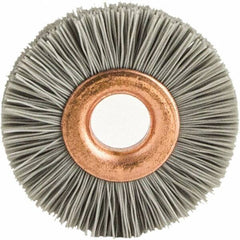 Brush Research Mfg. - 1-1/2" OD, 3/8" Arbor Hole, Crimped Abrasive Nylon Wheel Brush - 5/16" Face Width, 3/8" Trim Length, 20,000 RPM - Industrial Tool & Supply