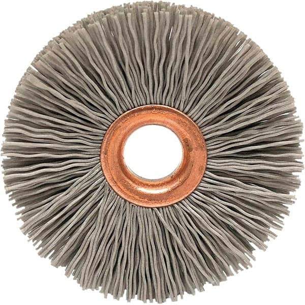 Brush Research Mfg. - 3-1/2" OD, 5/8" Arbor Hole, Crimped Abrasive Nylon Wheel Brush - 3/4" Face Width, 3/16" Trim Length, 20,000 RPM - Industrial Tool & Supply