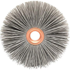 Brush Research Mfg. - 1-1/2" OD, 3/8" Arbor Hole, Crimped Abrasive Nylon Wheel Brush - 5/16" Face Width, 3/8" Trim Length, 20,000 RPM - Industrial Tool & Supply