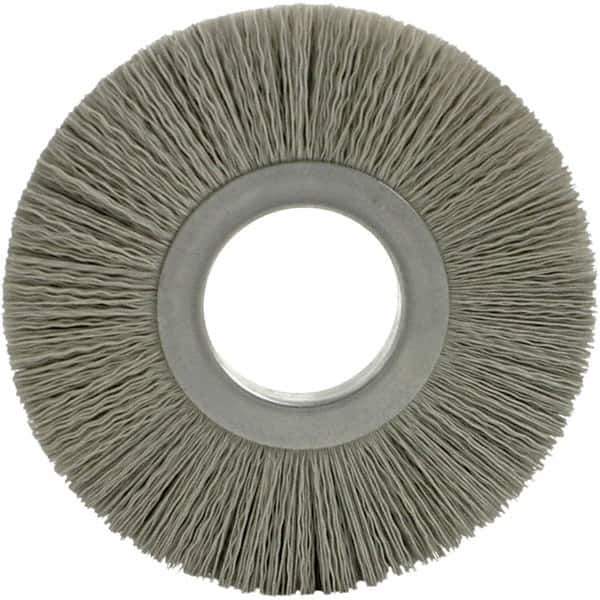 Brush Research Mfg. - 8" OD, 3-1/4" Arbor Hole, Crimped Abrasive Nylon Wheel Brush - 17/32" Face Width, 1-7/8" Trim Length, 5,000 RPM - Industrial Tool & Supply