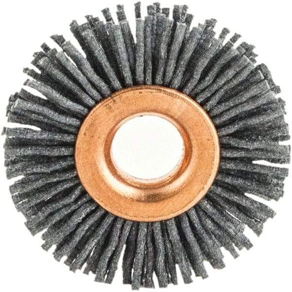 Brush Research Mfg. - 3-1/2" OD, 5/8" Arbor Hole, Crimped Abrasive Nylon Wheel Brush - 3/4" Face Width, 3/16" Trim Length, 20,000 RPM - Industrial Tool & Supply