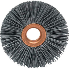 Brush Research Mfg. - 1-1/2" OD, 3/8" Arbor Hole, Crimped Abrasive Nylon Wheel Brush - 5/16" Face Width, 3/8" Trim Length, 20,000 RPM - Industrial Tool & Supply