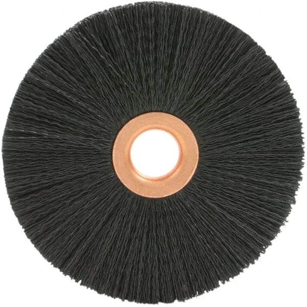 Brush Research Mfg. - 1-3/4" OD, 3/8" Arbor Hole, Crimped 6-12 Nylon Wheel Brush - 1/4" Face Width, 1/2" Trim Length, 20,000 RPM - Industrial Tool & Supply