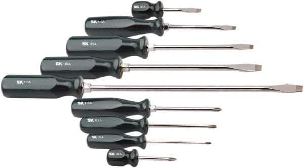 SK - 9 Piece Phillips & Slotted Screwdriver Set - Bit Sizes: Philips #0 to #2 - Industrial Tool & Supply
