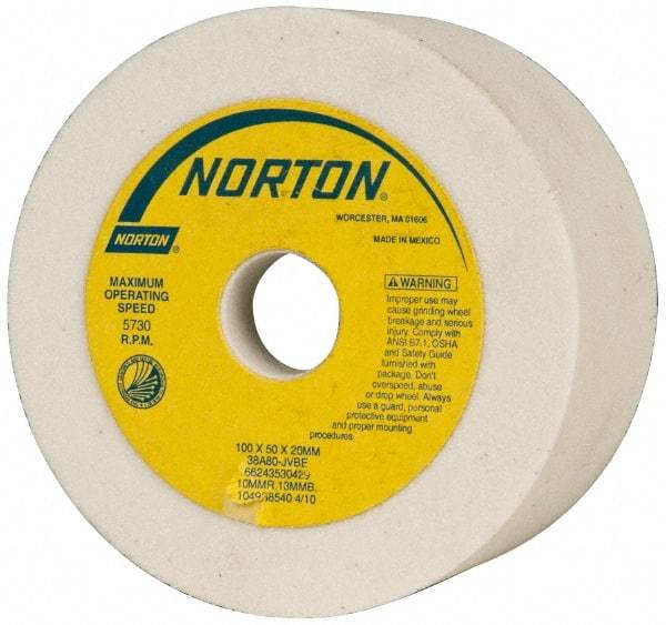 Norton - 4" Diam, 20mm Hole Size, 2" Overall Thickness, 80 Grit, Type 6 Tool & Cutter Grinding Wheel - Medium Grade, Aluminum Oxide, J Hardness, Vitrified Bond, 5,730 RPM - Industrial Tool & Supply