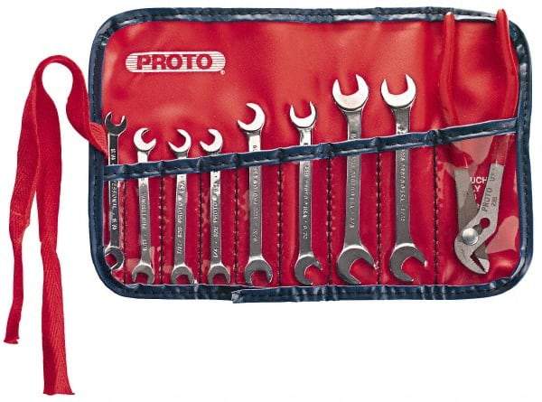 Proto - 9 Piece, 13/16" x 15/64" to 3/8" x 11/32", Ignition Wrench Set - Inch Measurement Standard, Chrome Finish, Comes in Vinyl Pouch - Industrial Tool & Supply