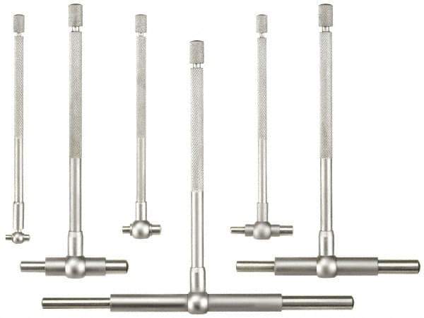 Fowler - 6 Piece, 5/16 to 6 Inch, Hardened Tool Steel Contact Point Ends, Satin Chrome Finish, Telescoping Gage Set - Includes Fitted Vinyl Case - Industrial Tool & Supply