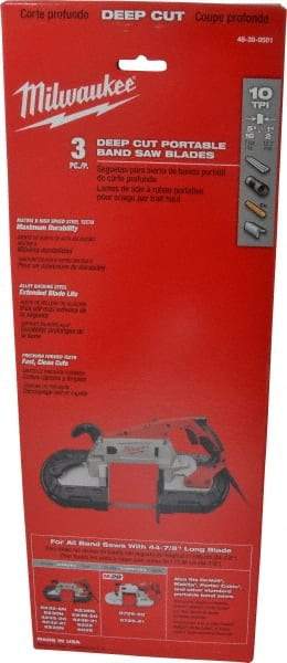 Milwaukee Tool - 3' 8-7/8" Long x 0.02" Thick, 10 Teeth per Inch, Portable Band Saw Blade - Bi-Metal Blade, High Speed Steel Teeth, Toothed Edge - Industrial Tool & Supply