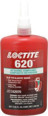 Loctite - 250 mL Bottle, Green, Medium Strength Liquid Retaining Compound - Series 620, 24 hr Full Cure Time, Heat Removal - Industrial Tool & Supply