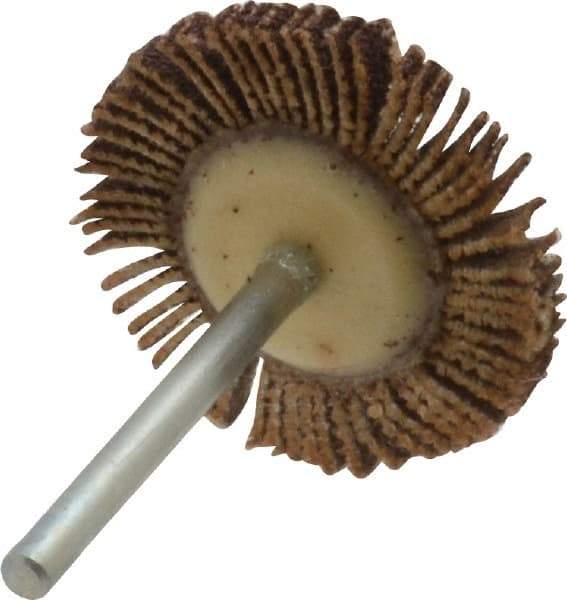 Merit Abrasives - 1-3/16" Diam x 1/8" Face Width, Medium Aluminum Oxide Coated Mounted Flap Wheel - 1/8" Shank Mount, 80 Grit, Cloth Backing, 30,000 Max RPM - Industrial Tool & Supply