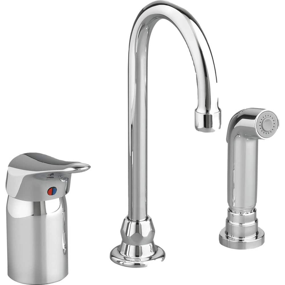 Lavatory Faucets; Type: Single Control Kitchen Faucet with Remote Valve; Inlet Location: Back; Spout Type: Swivel Gooseneck; Rigid; Inlet Pipe Size: 1/2 in; Design: One Handle; Inlet Gender: Male; Handle Type: Lever; Maximum Flow Rate: 1.5; Mounting Cente