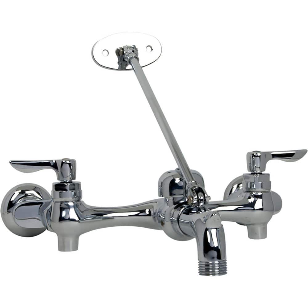 Lavatory Faucets; Type: Service Sink Faucet with Top Brace; Inlet Location: Back; Spout Type: Standard; Inlet Pipe Size: 1/2 in; Design: Two Handle; Inlet Gender: Female; Handle Type: Lever; Maximum Flow Rate: 2.2; Mounting Centers: 8; Material: Cast Bras