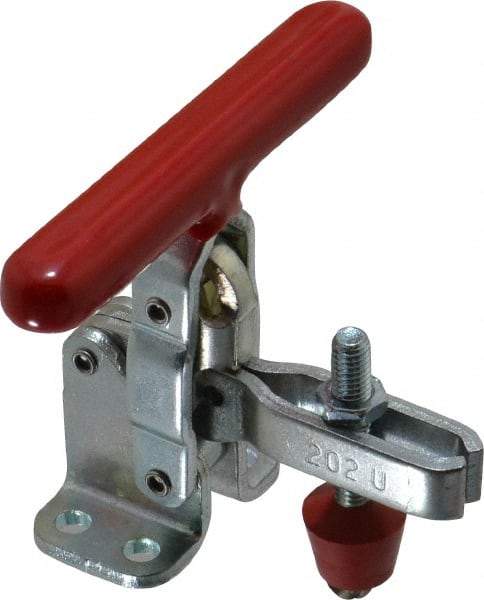 De-Sta-Co - 200 Lb Holding Capacity, Vertical Handle, Manual Hold Down Toggle Clamp - 65° Handle Movement, 105° Bar Opening, U-Bar, Flanged Base, Electro-Plated Zinc, Carbon Steel - Industrial Tool & Supply