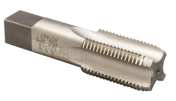 Reiff & Nestor - 1/8-27 NPSF Thread, 4 Flute Standard Pipe Tap - 2-1/8" OAL, 3/4" Thread Length, 7/16" Shank Diam, Bright Finish, High Speed Steel - Exact Industrial Supply