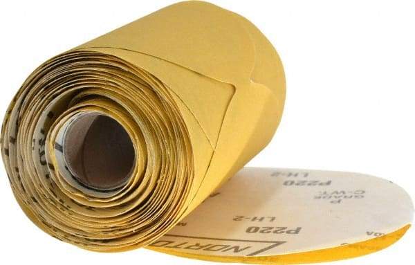 Norton - 5" Diam, 220 Grit Aluminum Oxide Adhesive PSA Disc - Fine Grade, Gold, C Weighted Backing, Flexible - Industrial Tool & Supply