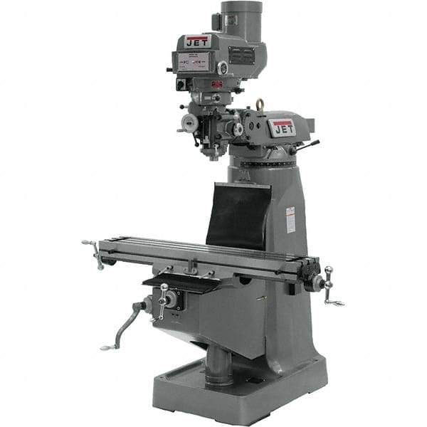 Jet - 9" Table Width x 49" Table Length, Variable Speed Pulley Control, 3 Phase Knee Milling Machine - R8 Spindle Taper, 3 hp - Industrial Tool & Supply