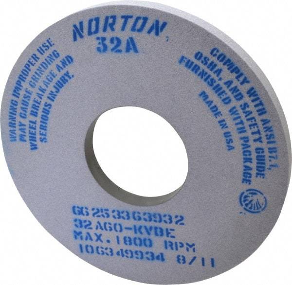 Norton - 14" Diam x 5" Hole x 1" Thick, K Hardness, 60 Grit Surface Grinding Wheel - Aluminum Oxide, Type 1, Medium Grade, 1,800 Max RPM, Vitrified Bond, No Recess - Industrial Tool & Supply