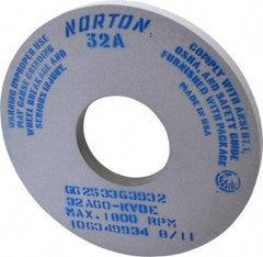 Norton - 14" Diam x 5" Hole x 1" Thick, K Hardness, 60 Grit Surface Grinding Wheel - Aluminum Oxide, Type 1, Medium Grade, 1,800 Max RPM, Vitrified Bond, No Recess - Industrial Tool & Supply
